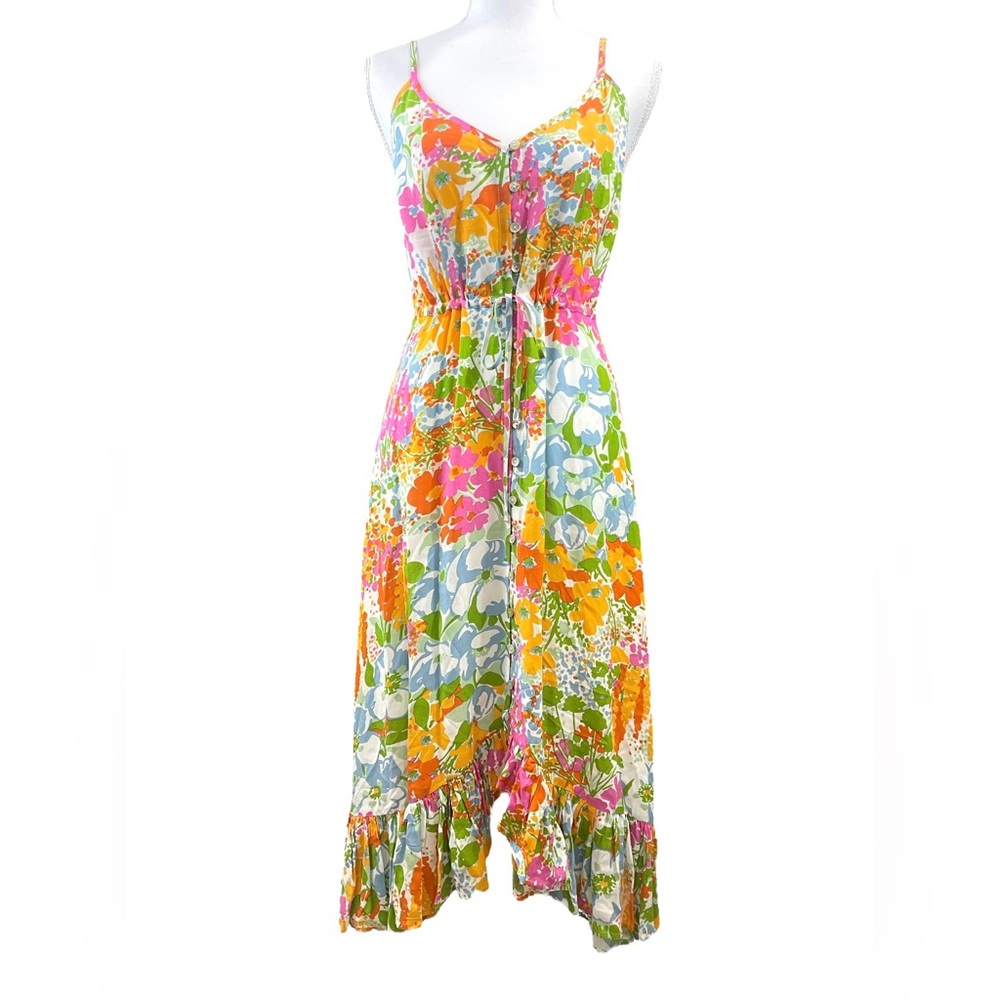Rails Frida Day Garden Floral High Low Sleeveless Midi Dress Colorful Vacation - Picture 10 of 15